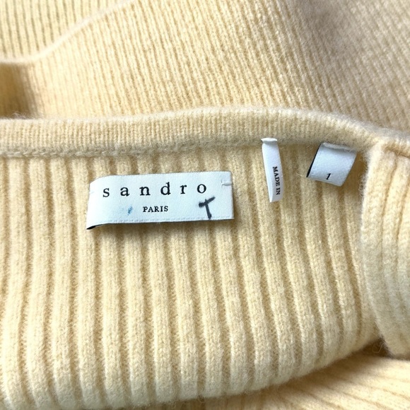 SANDRO Wool Rib Knit Sleeveless V-Neck Slim Cropped Camisole Sweater Tank Top S - Picture 6 of 10